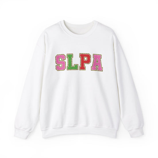 SLPA Green, Pink, and Red Glitter (Printed) Patch Crewneck