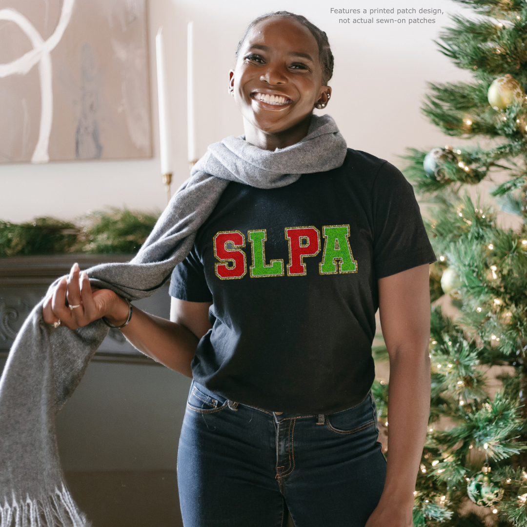 SLPA Red and Green Glitter (Printed) Patch Tee