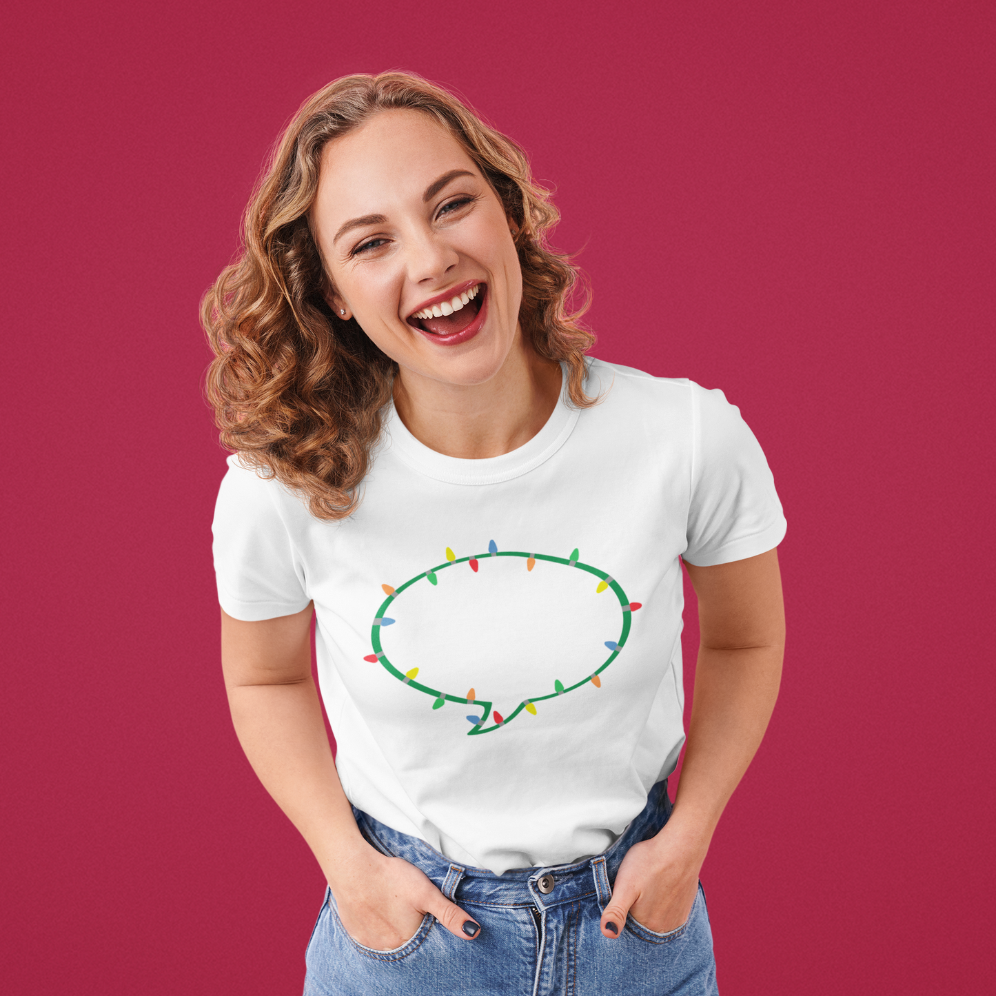 Load image into Gallery viewer, Christmas Lights Speech Bubble Tee

